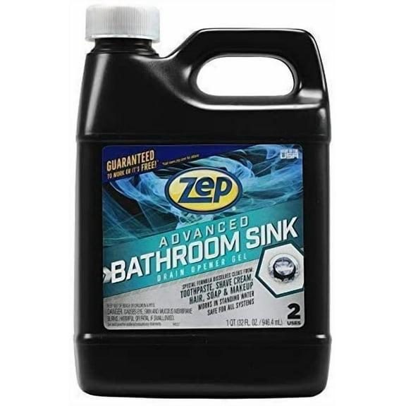 Zep Advanced Bathroom Sink Drain Opener Gel 32 ounce ECU493102 (Pack of 2) Formulated for Toothpaste, Shave Cream, Hair, Soap & Makeup