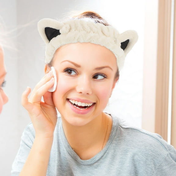 SOPOTUTU Set of 3 Cat Ear Spa Headbands for Makeup Application and Face Washing, Simple Design for Adults