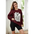 thumbnail image 4 of Meladyan Halloween Skull Graphic Print Fleece Oversized Sweatshirt Crewneck Long Sleeve Drop Shoulder Pullover, 4 of 10