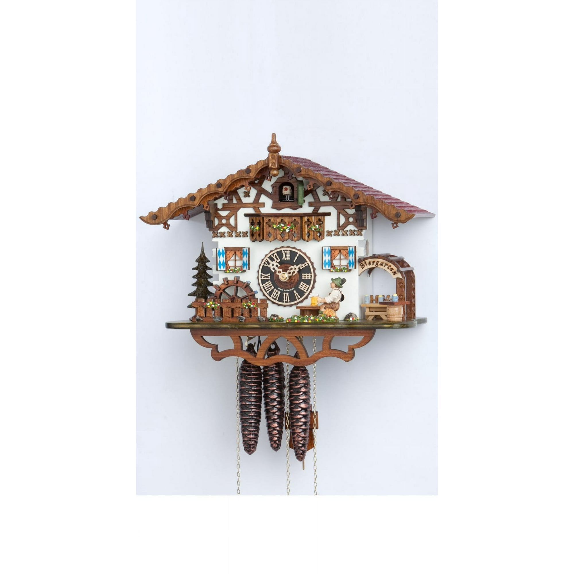 Pendule Mécanique Maison Forêt August Schwer Pendule à Coucou Forêt-Noire Authentique - Maison Avec Buveur De Bière Et Faon | Mouvement Mécanique 1 Jour Pendule Coucou Forêt Noire