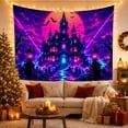 thumbnail image 3 of Haunted Castle with Bats and Full Moon Against Purple Fog Sky, Spooky Gothic for Halloween Enthusiasts, Wall Art Decor Halloween Gift, Tapestry Wall Hanging for Bedroom and Living Room, 3 of 7