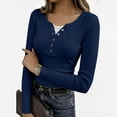 thumbnail image 2 of Oiangi Women Fall Long Sleeve Henley T-Shirts with Lace Trim Ribbed Knit Fitted Shirt Fairy Grunge Y2K Going Out Top Navy XL, 2 of 9