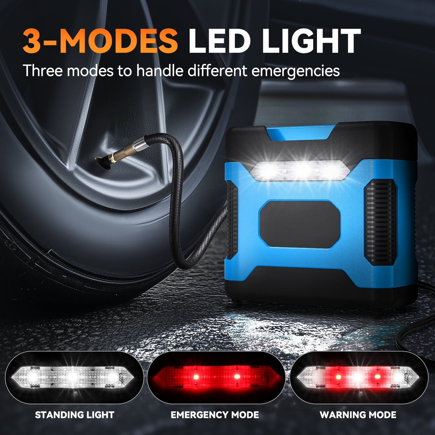 12V 150 PSI Digital Portable Air Compressor Pump with LED - Blue