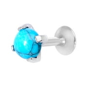 Body Candy 16G 1/4" Turquoise Stainless Steel Internally Threaded Labret Stud Monroe Lip Ring Tragus 6mm