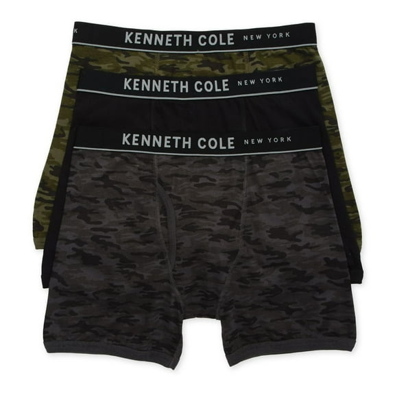 Men's Kenneth Cole 52W1019 100% Cotton Classic Fit Boxer Brief - 3 Pack (Camo/Black/BlackCamo XL)