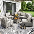 thumbnail image 5 of AstrPthylx 7-Piece Patio Sectional Set with Coffee Table, All-Weather Outdoor PE Rattan L-Shaped Sofa & Cushions for Garden, Backyard (Beige), 5 of 6