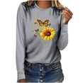 thumbnail image 2 of Byworldtasic Women's Oversize Long Sleeve Tops Women's Soft Breathable Lightweight Round Neck Blouses 3/4 Length Sleeve Pullover Tops Sunflower and Butterfly Prints T-shirt Gray, 2 of 4