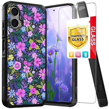 TJS for Motorola Moto G Stylus 5G 2024 Phone Case, with Tempered Glass Screen Protector, Dual Layer Hybrid Magnetic Support Shockproof Heavy Duty Cover for Moto G Stylus 5G 2024 (Mystical Floral Boom)