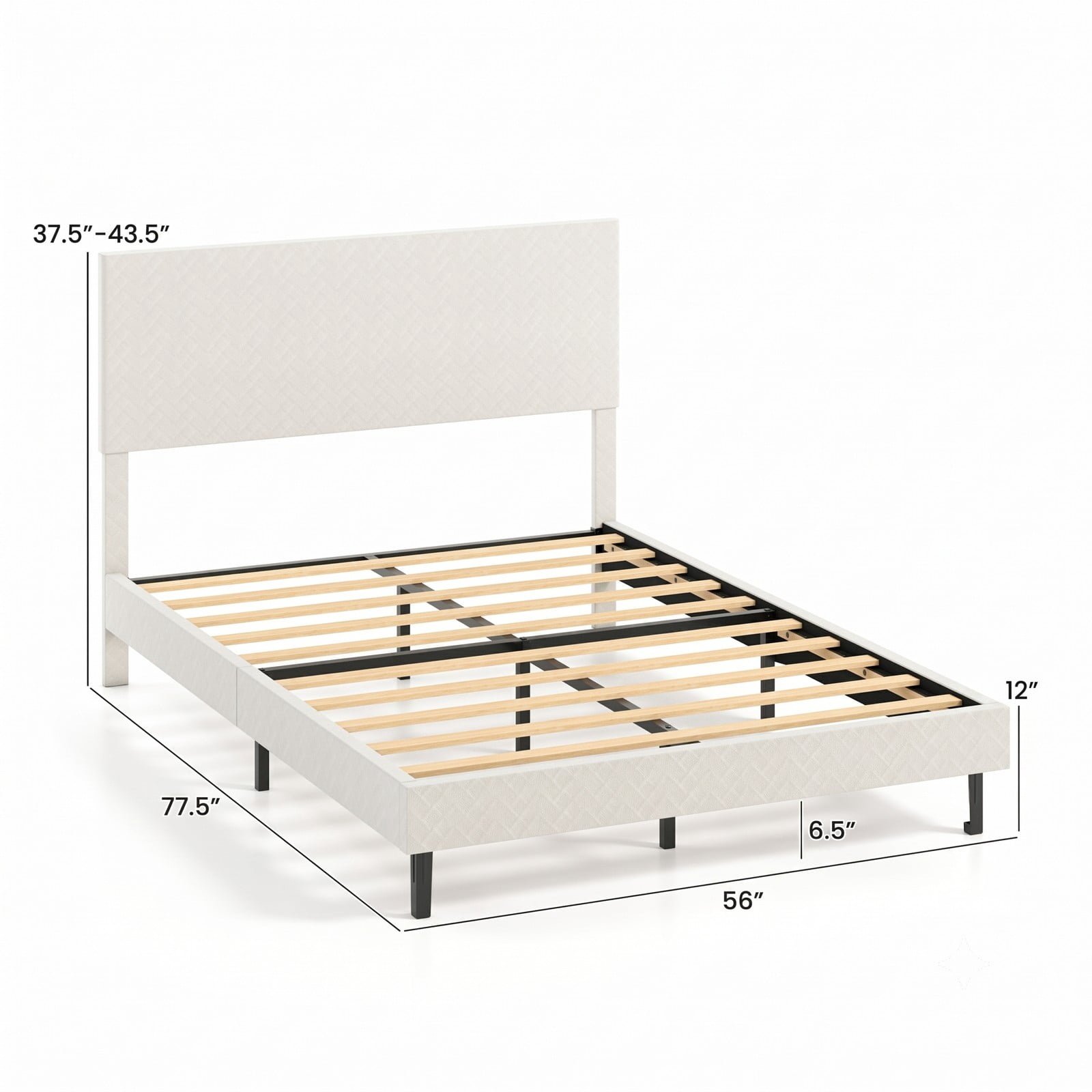 Furnibear Queen Size Bed Frame Velvet Upholstered Platform Bed Frame with Height Adjustable Chevron Headboard and Slats for Bedroom, Beige