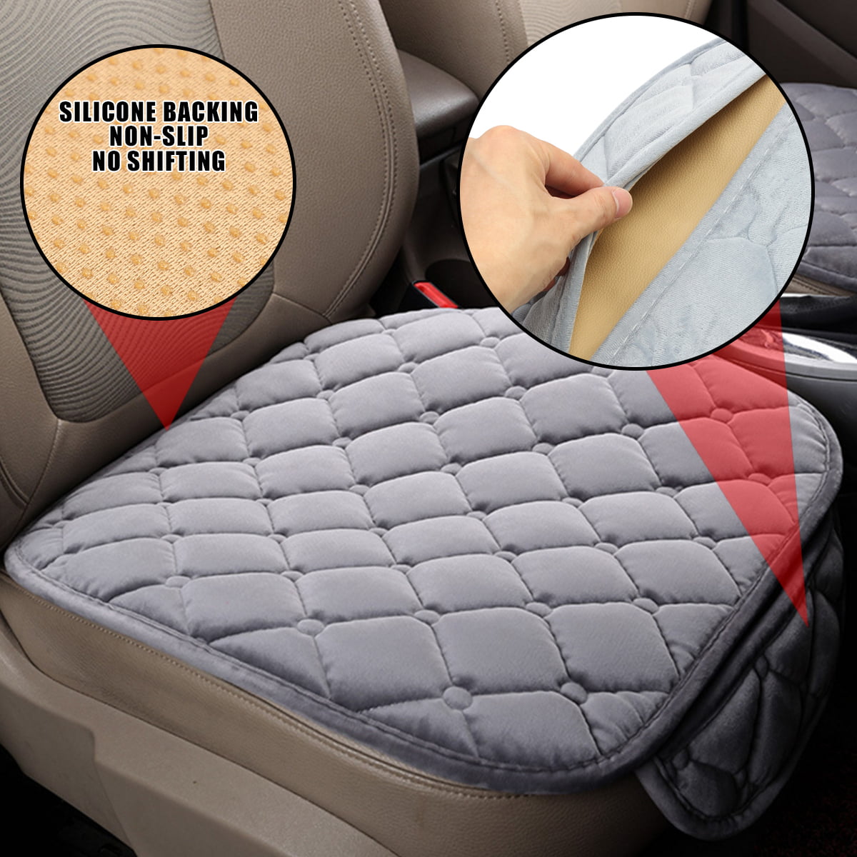 Black Rear Row Car Seat Cushion Nonslip Car Interior Seat Cover Pad Fit for Pet Auto Vehicle Home Long Sofa Winter Warm Short Plush Car Seat Protector Mat 