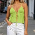 thumbnail image 4 of Molidfa Women's Halter V-Neck Sleeveless Tie Front Ruched Flowy Summer Cami Lightweight Breezy Resort Top, 4 of 5