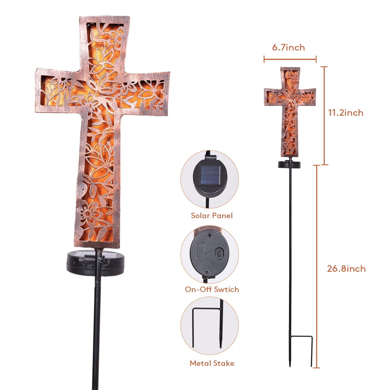 HUYIENO Solar Cross Garden Stake Lights 38inch Metal Outdoor Waterproof Memorial Garden Decor 2 Lighting Modes Cemetery Decorations for Grave for Remembrance Gifts & Sympathy Gifts