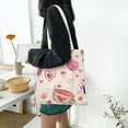 thumbnail image 6 of DouZhe Reusable Grocery Bags, Valentines Pink Flower Heart Lightweight Polyester Canvas Cloth Tote Bag for Travle Gym Shopping School, 15" x 16", 6 of 7