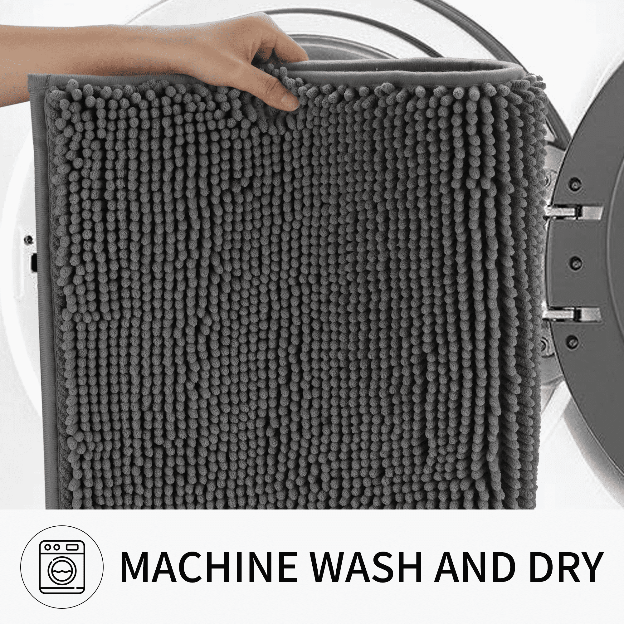 Evlmd Bathroom Rugs, Extra Soft Absorbent Shaggy Chenille Bath Rugs, Non-Slip Dark Grey Bath Mats for Bathroom Floor Tub and Shower, Home Decor Accessories, 24" X 47"