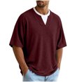 thumbnail image 2 of Fanshiluo Men's V Neck Drop Shoulder Short Sleeve T-Shirt, Fake Two-Piece Loose Casual Top,Size:L,Big and Tall Men, 2 of 7
