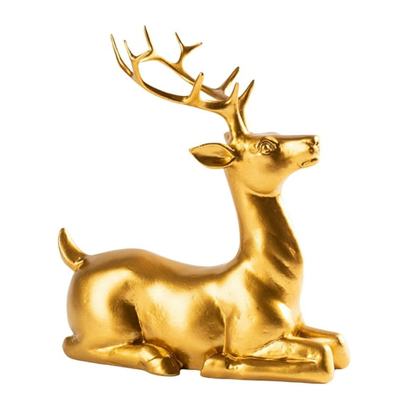 Golden Reindeer Figurine Resins Sculpture for Home Tabletop and Shelf Display