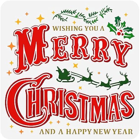 Merry Christmas Stencil 11.8x11.8 inch Christmas Decoration Painting Template Plastic Wishing You A Merry Christmas and A Happy New Year Words Stencil for Wood Walls DIY Christmas Decor