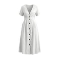 thumbnail image 6 of IUYRTFE Women's V Neck Button Down Midi Dress Short Sleeve Lightweight Casual Summer Flowy Dress with Pockets, 6 of 6