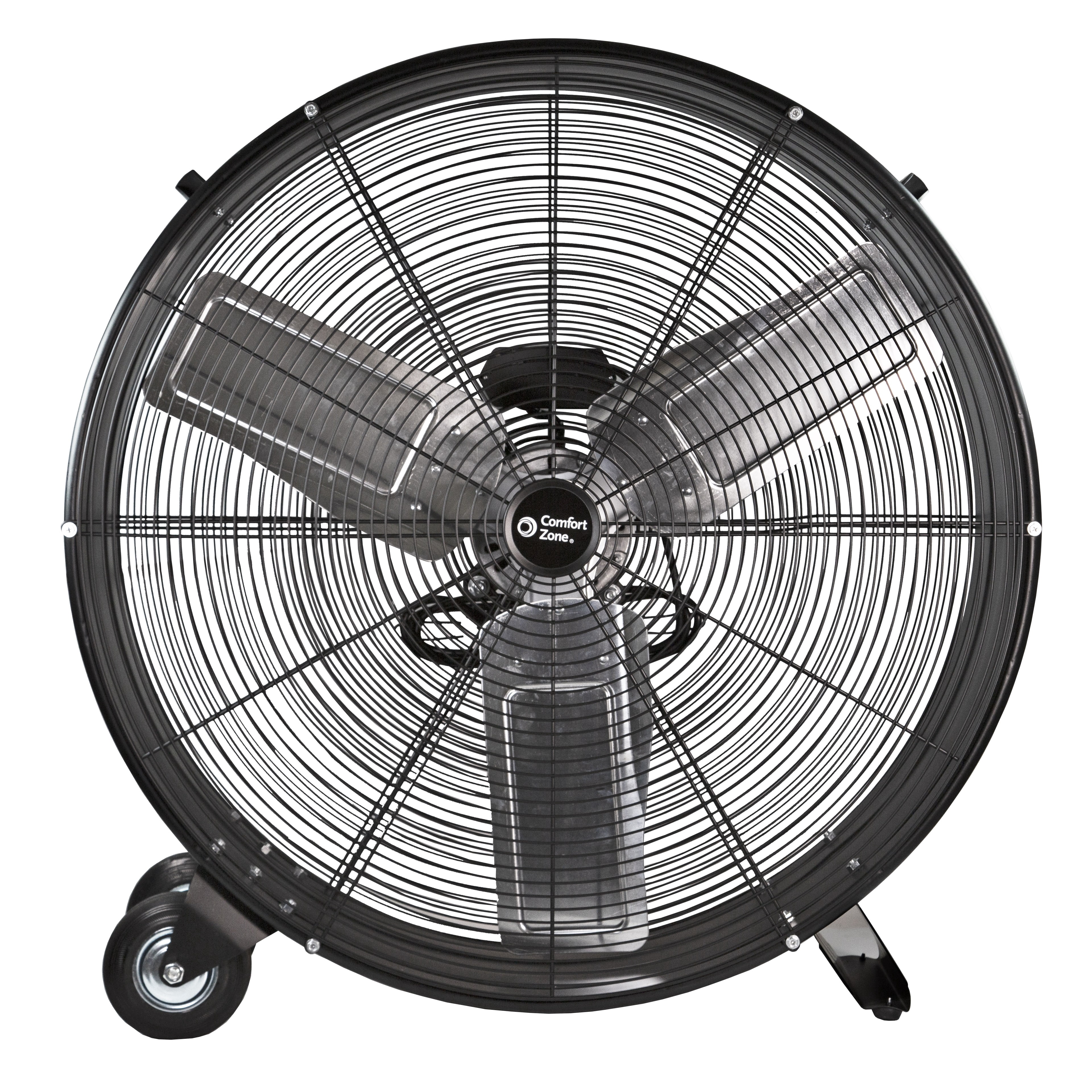 Comfort Zone 30-Inch 2-Speed High-Velocity Floor Fan with All-Metal Construction, Rubber Wheels, and Balanced Blades