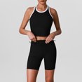 thumbnail image 1 of PISONIC Women 2 Piece Retro Contrast Trim Workout Set, Ribbed Racerback Tank Top & High Waist Butt Lifting Biker Shorts with Multi Pockets, Quick Dry Stretch Yoga Cycling Gym Activewear Outfit, 1 of 8