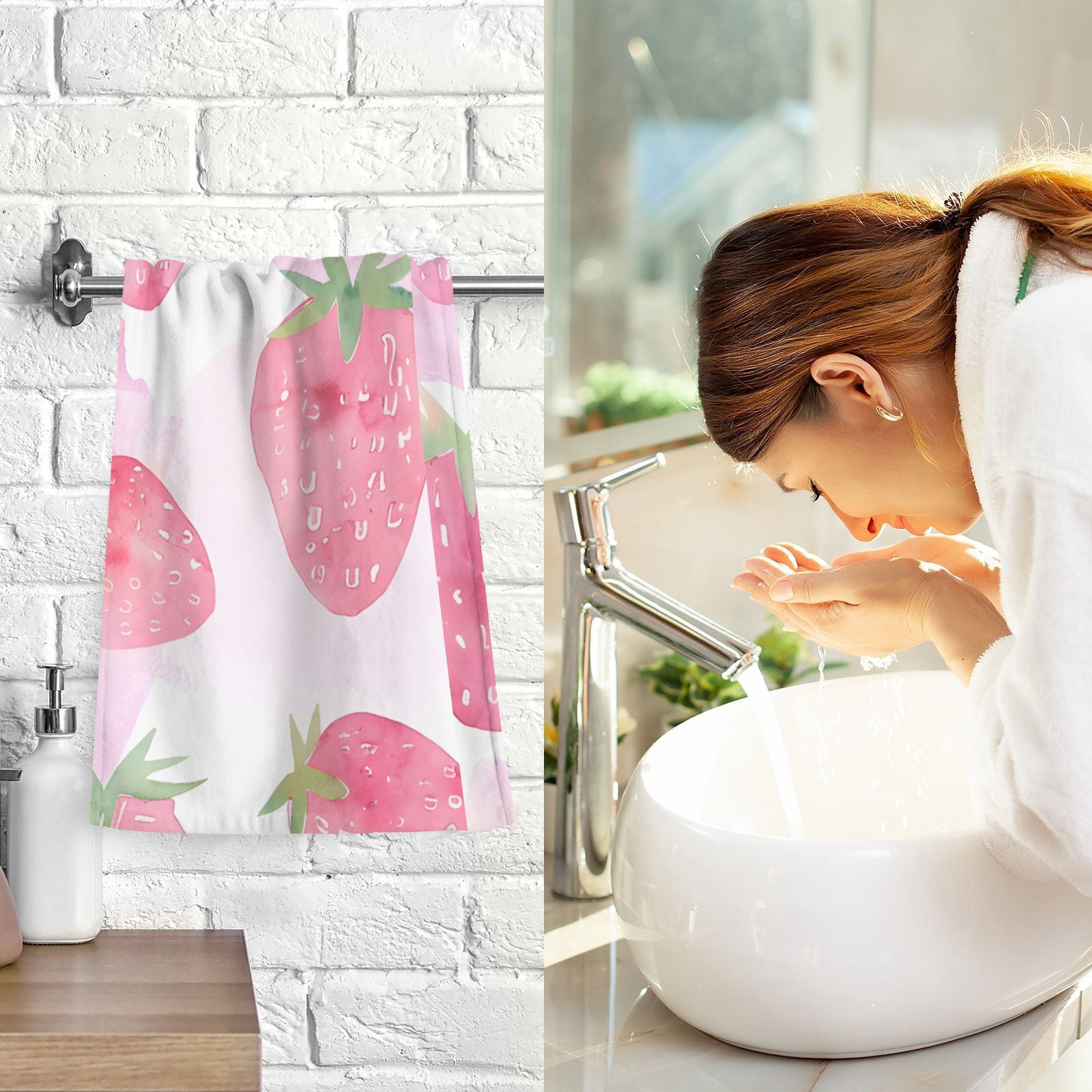 Strawberry Pink Hand Towels Cotton Bath Towels Large Face Towels Absorbent for Bathroom 2 Packs