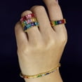 thumbnail image 2 of AFFY 18K White Gold Plated Emerald-Cut Multi Color AAA Created-Gemstone Eternity Ring Rainbow Ring Size-7, 2 of 5