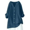thumbnail image 1 of Blusa holgada con botones para mujer: camisa de manga larga y color liso, top informal con cuello en V para el trabajo o el fin de semana, tallas S-5XL., 1 of 4
