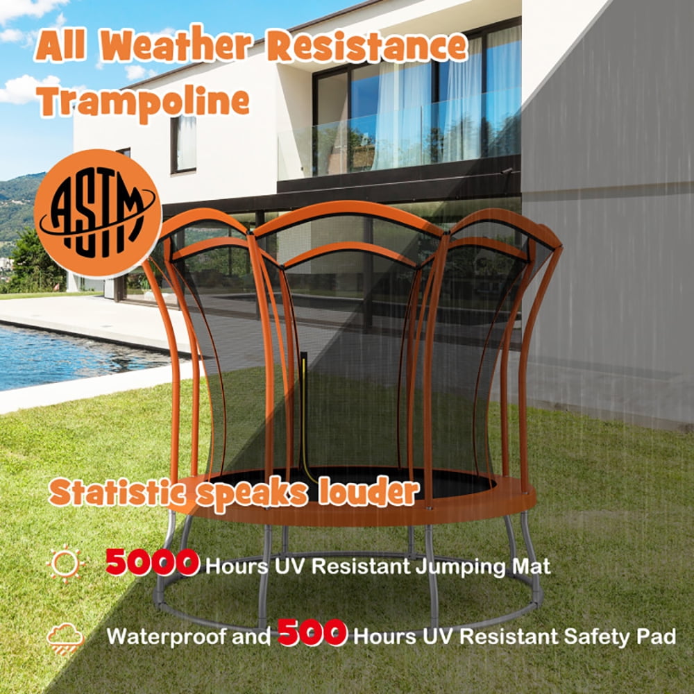 GVN Trampoline, Outdoor Recreational Trampolines,10 Feet Unique Flower Shape Trampoline with Galvanized Steel Frame-Orange