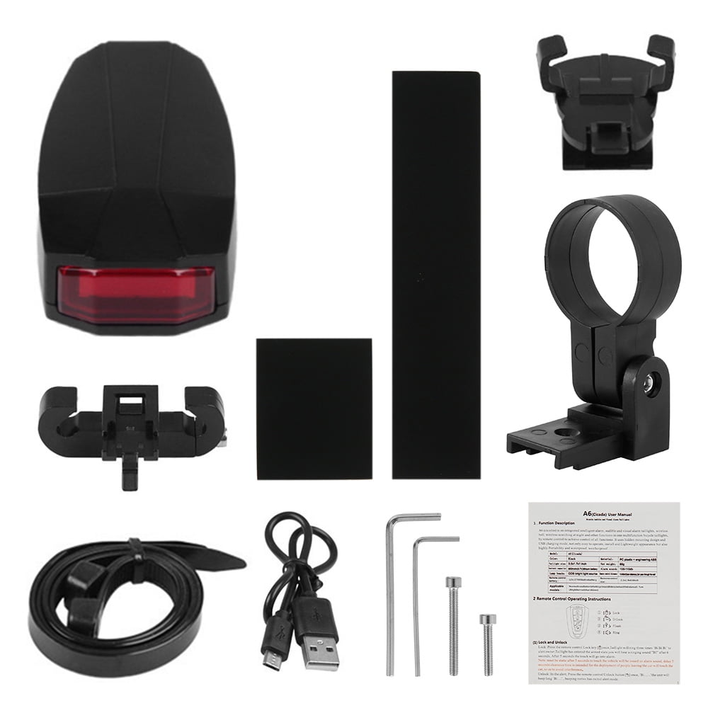 ODOMY Waterproof Antitheft Alarm Bike Light USB Rechargeable Key Fob Controlled Bike Tail Light