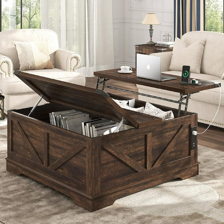 Chvans 40" Farmhouse Lift Top Coffee Table with Power Outlets photo 3