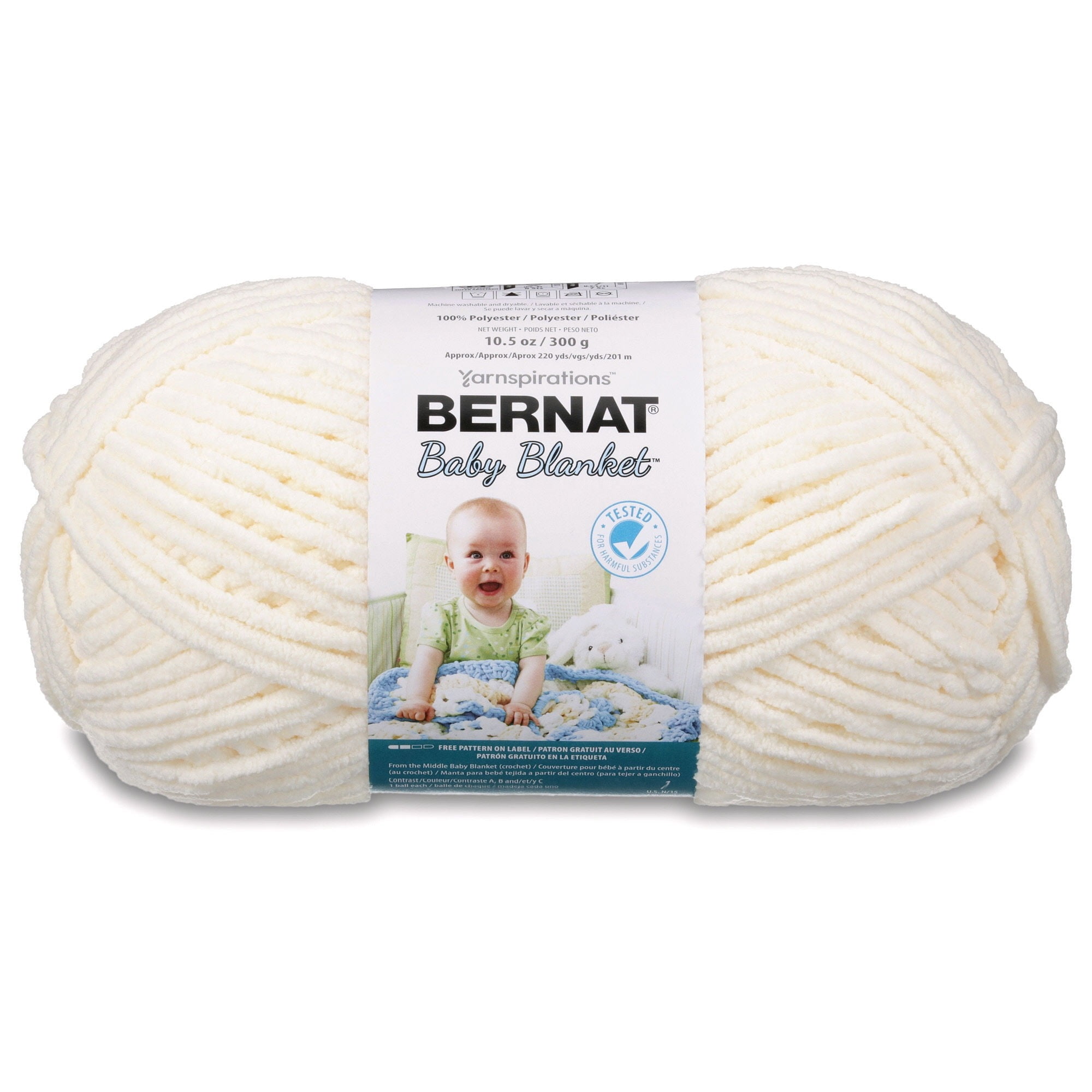 Bernat BABY BLANKET  Vanilla Yarn - 300g - Polyester - #6 Super Bulky - 220 Yards - Knitting Crochet