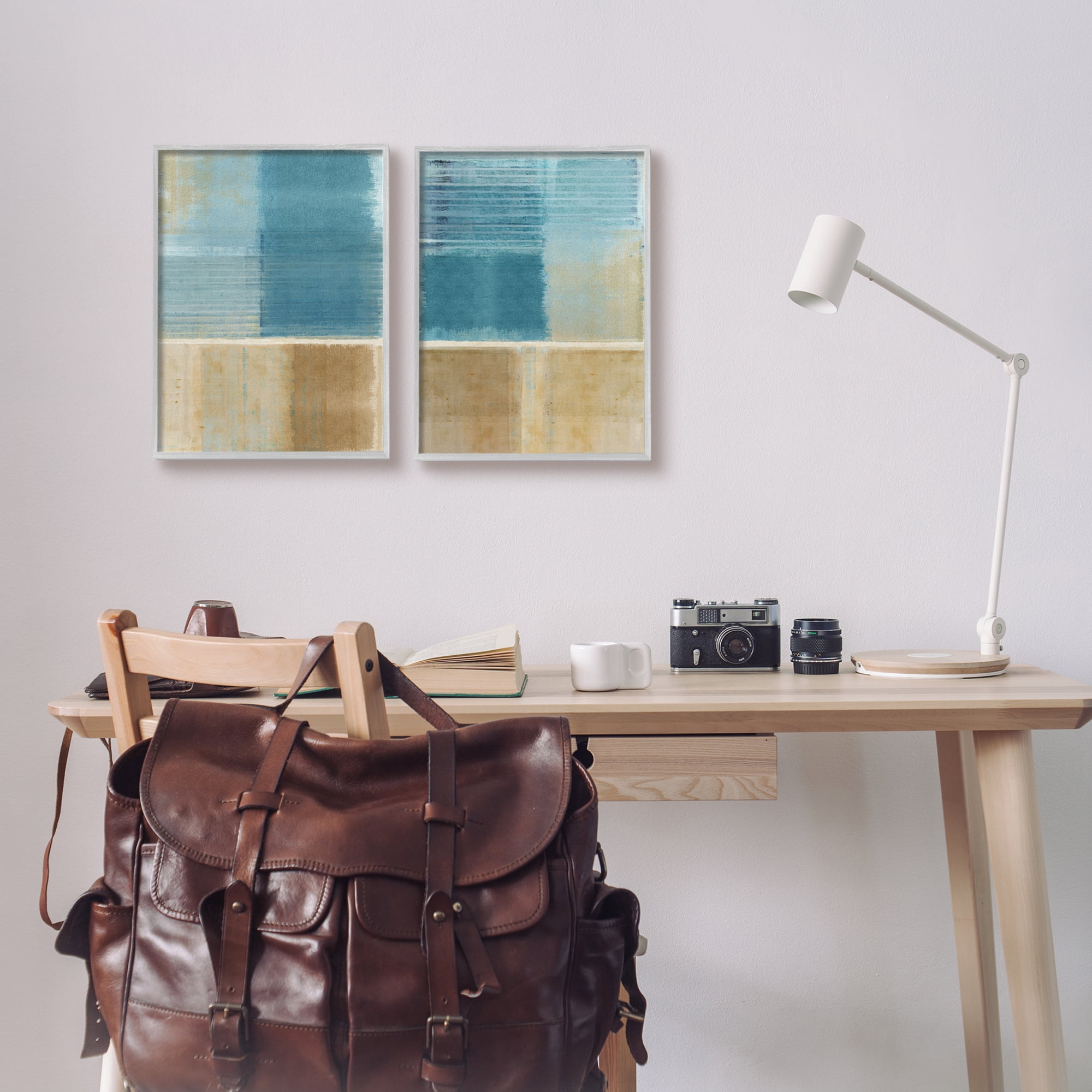 Stupell Industries Brown & Blue Abstraction Abstract Painting Gray Framed Art Print Wall Art, 11 x 14
