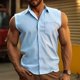thumbnail image 1 of pstuiky Camisetas sin mangas para hombre, Camisa informal de verano para hombre, de color liso, sin mangas, con solapa y botones y bolsillo. Chaleco de hombre xl, 1 of 6