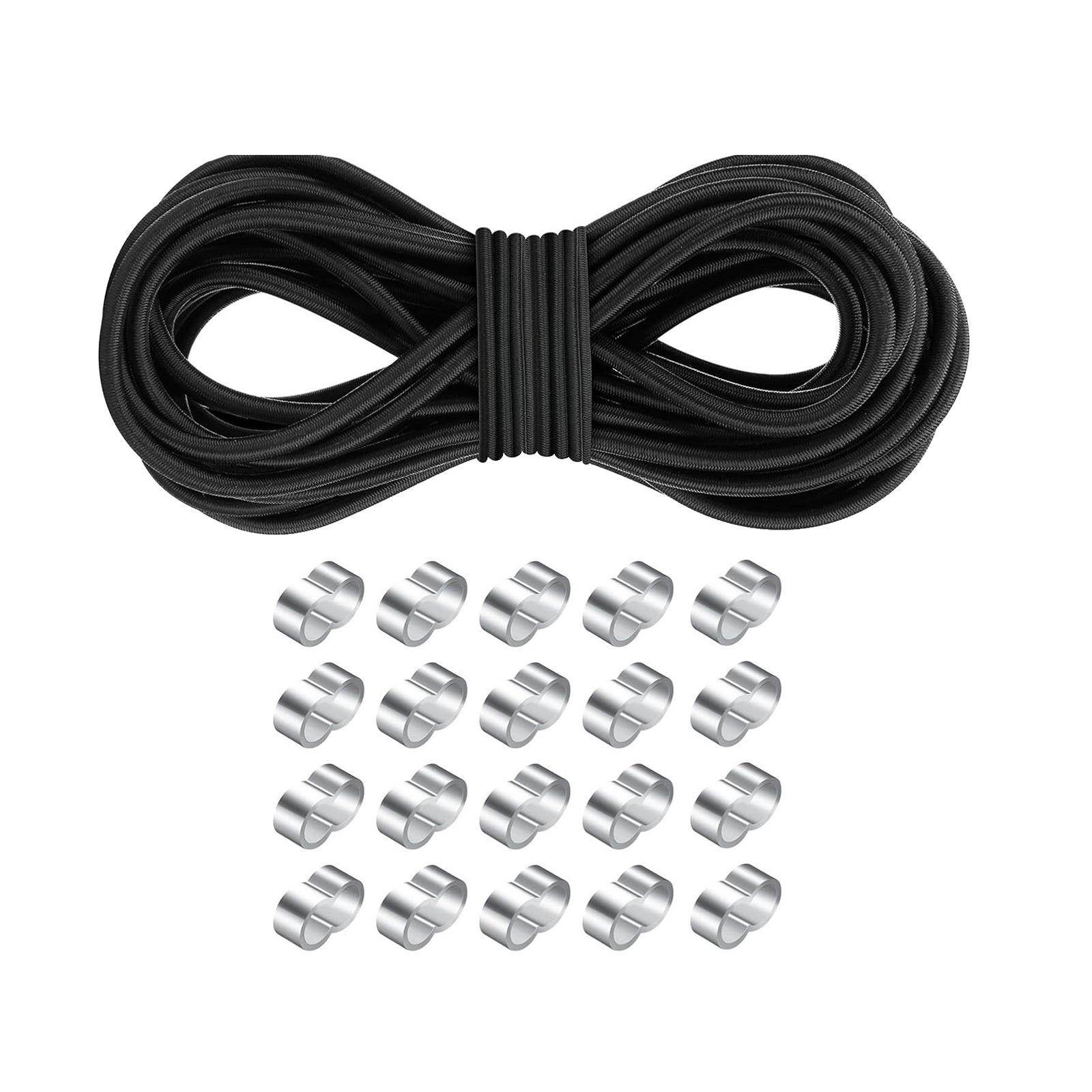 QccHieUs 32.81ft Elastic Bungee Cord with Double Hole Buckles Replacement Black Versatile