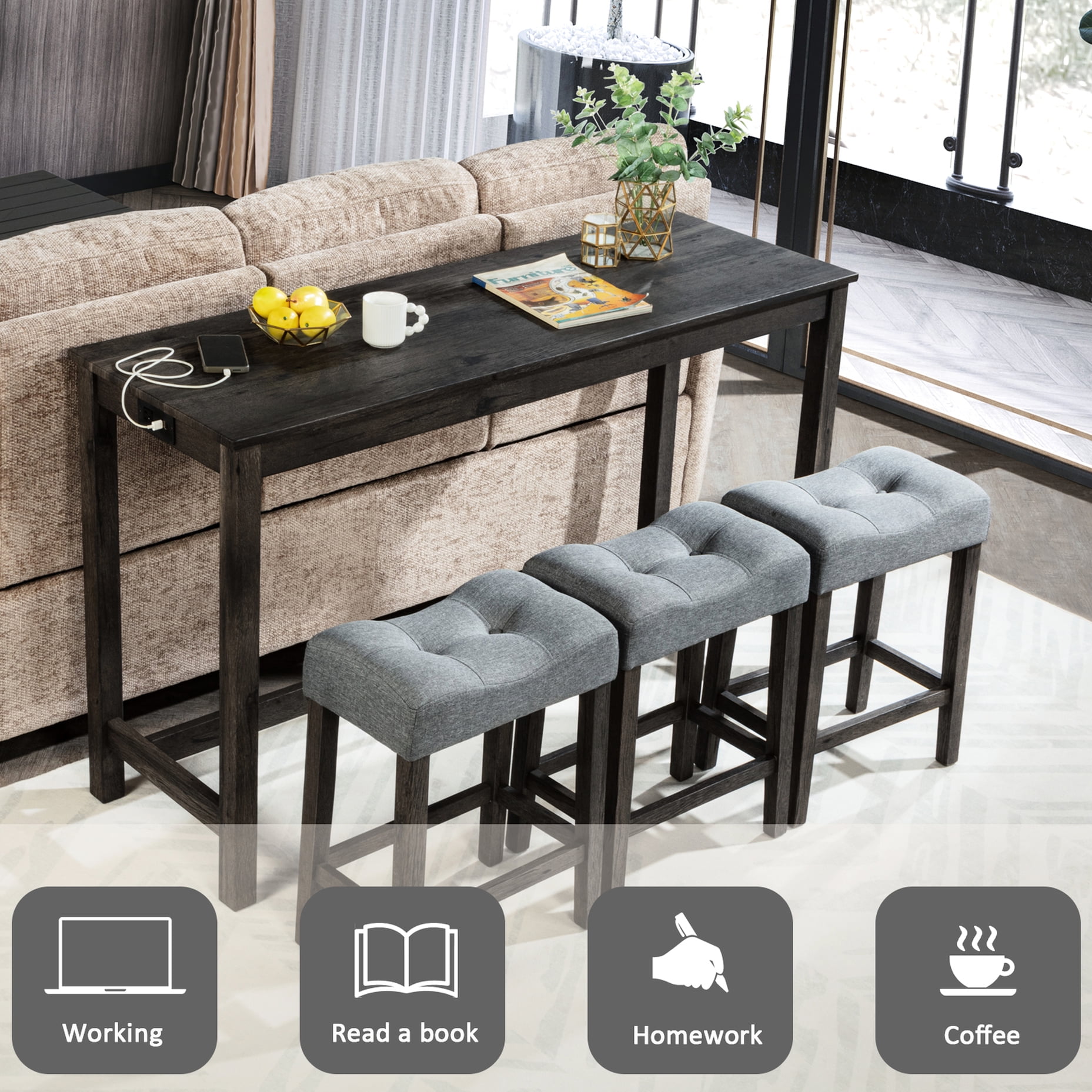 Durable Legs and Power - Behind Couch Table Set for Relaxing in Living Room