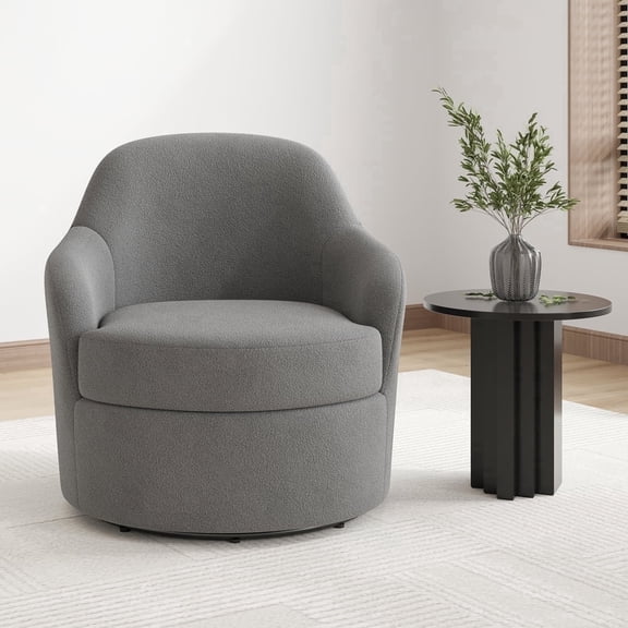 Someet 360° Swivel Accent Chair with Washable Detachable Cover, Modern Upholstered Textile Barrel Chair for Living Room for Adult, Gray