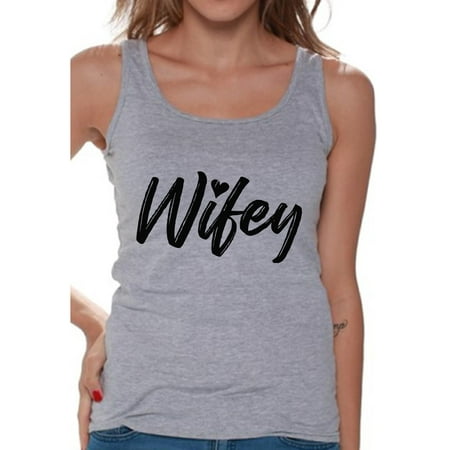 Awkward Styles Wifey Tank Top for Women Wifey Sleeveless Shirt Wife Tank Valentine's Day Gifts for Her Workout Tops for Women Honeymoon Outfit Matching Couple Shirts New Wife Gifts Valentines Tank