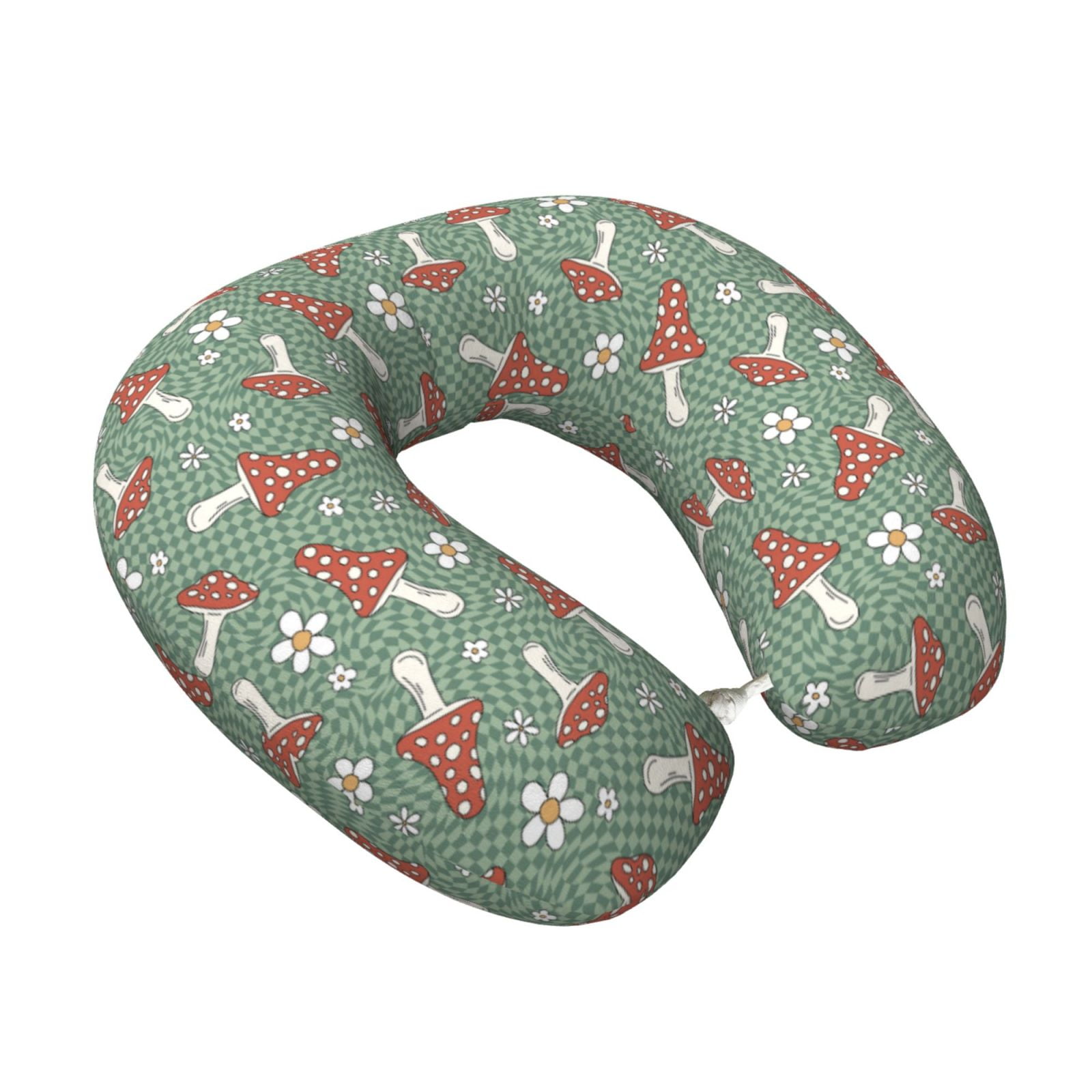 Xecao Retro Hippie Groovy Mushroom Print Memory Foam Cervical Neck Pillow Versatile U-Shaped Pillows for Home,Office,Camping,Travelling,Soft Washable Cover