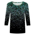thumbnail image 4 of Women Causal T-shirt Sparkle Sequin Printed 3/4 Sleeve Crewneck Pullover Dressy Glitter Loose Tunic Tee, 4 of 4