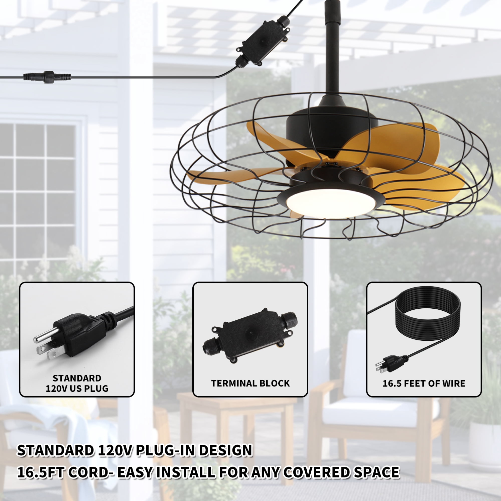 Jopath 23 Inch Outdoor Ceiling Fan with Light and Remote Control,IP65 Waterproof 3CCT 6-Speeds for Patio Porch Pergola