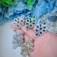 thumbnail image 3 of Silver Plated Yellow Cubic Zircon Crystal Flower Earrings Bridal Fashion Jewelry, 3 of 9
