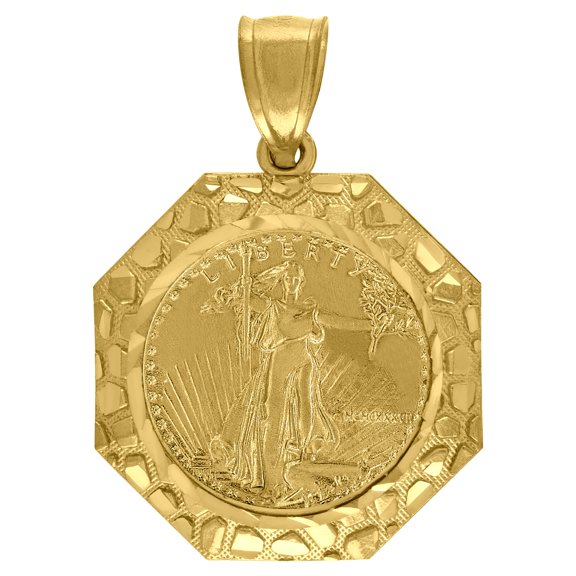 10k Yellow Gold Mens Nugget Lady of Liberty Medallion Charm Pendant for Men