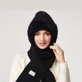 thumbnail image 4 of Daznico Cable Knit Pom Pom Ear Flap Beanie and Ribbed Knit Long Scarf 2 Piece Set Lined Thermal Winter Accessories for Ladies Outdoor Activities in Cold Weather, 4 of 5