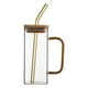 thumbnail image 3 of Taza cuadrada,Vaso de vidrio cuadrado 400ml Vasos de vidrio para beber, Tapas y Mango para Pajitas,Botella de vidrio para beber Vasos transparentes,Taza de té transparente Estilo E BLESIY Taza cuadrada, 3 of 8