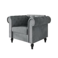 thumbnail image 2 of Home Design Kelso Velvet Rolled Arm Chair with Deep Button Tufting, Nailhead Trim and Turned Legs, Gray, 2 of 7