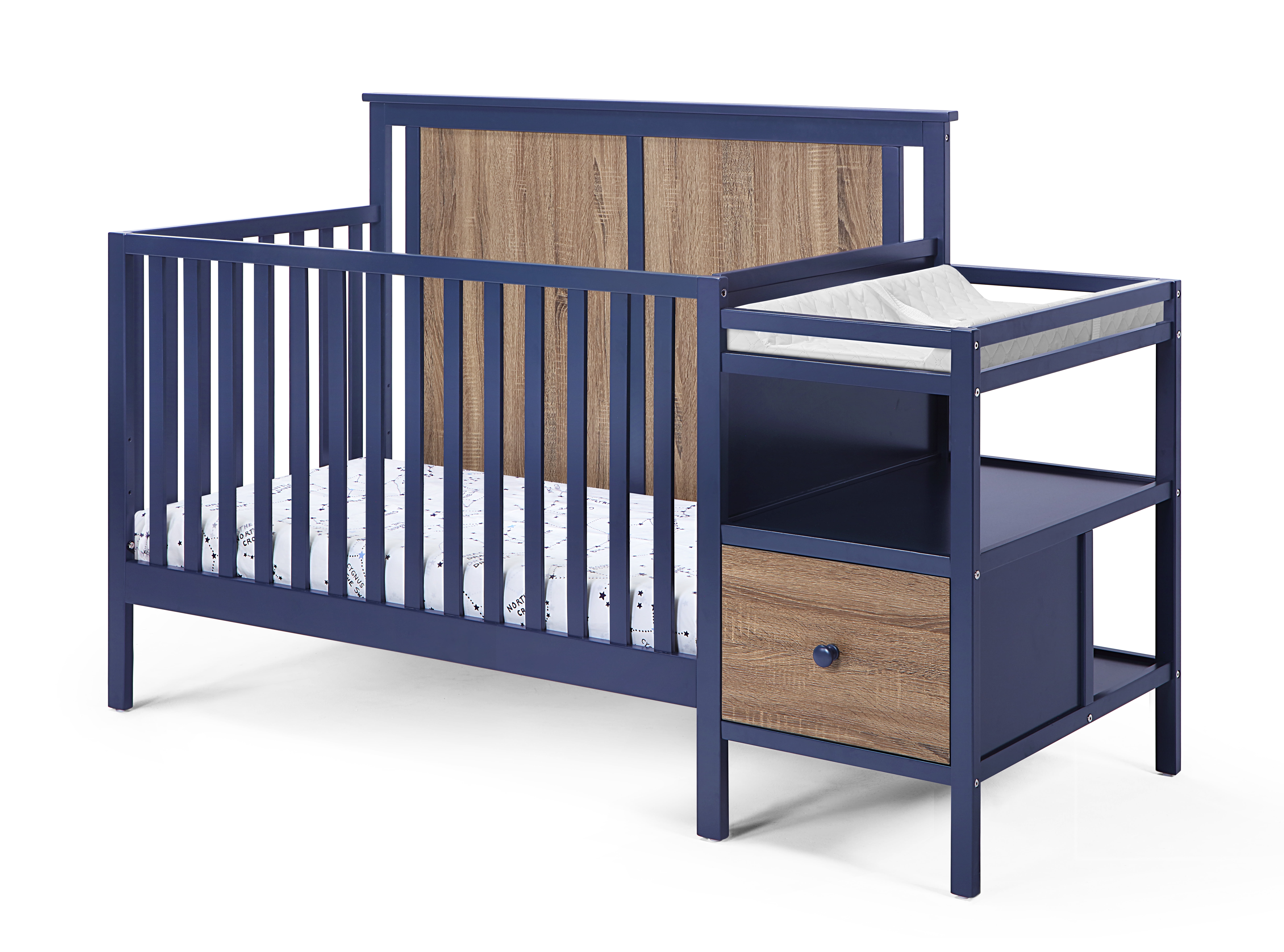 Suite Bebe Connelly 4-in-1 Convertible Crib and Changer Combo, Midnight Blue/Vintage Walnut