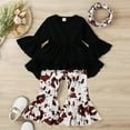 thumbnail image 3 of Uccdo 6M-4T Toddler Baby Girls Clothes Long Sleeve Cow Print Outfit Solid T-Shirt + Flare Pants Bell-Bottom Leggings + Headband Set, 3 of 8