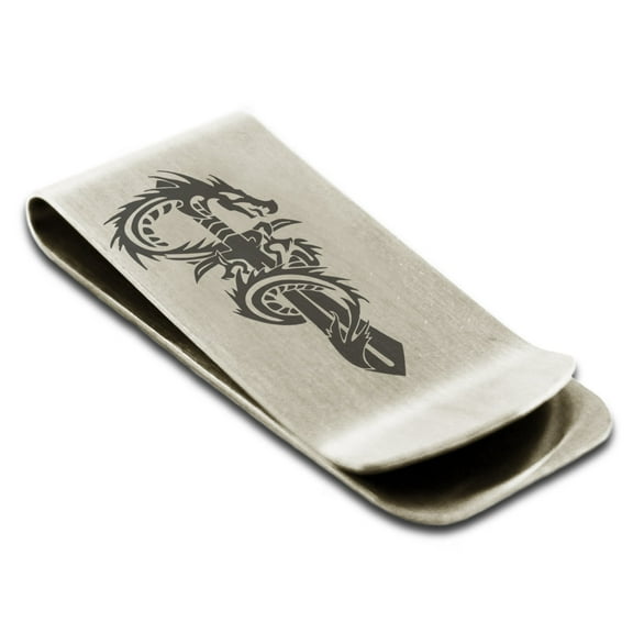 Tioneer Stainless Steel Exalted Dragon Blade Engraved Money Clip Holder