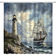 thumbnail image 3 of Lighthouse Shower Curtain Ocean Beach Coastal Sailboat Seagull Sea Wave Nautical Seascape Fabric Bathroom Decor Set-72"W x 96"L (Pack of 1), 3 of 6