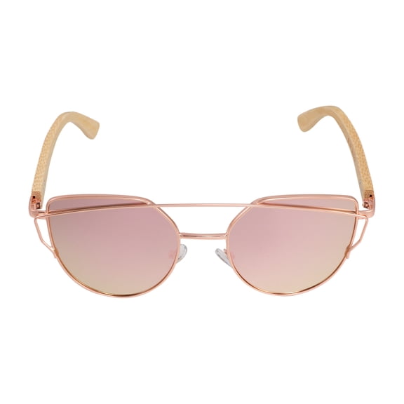 Root Fleur Di Lis Rosegold Metal Pink Mirror Lens Bamboo Temples Women's Sunglasses